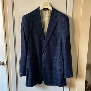 Paul Stuart Navy Windowpane luxurious Cashmere Sport Coat Jacket Blazer 42 Long
